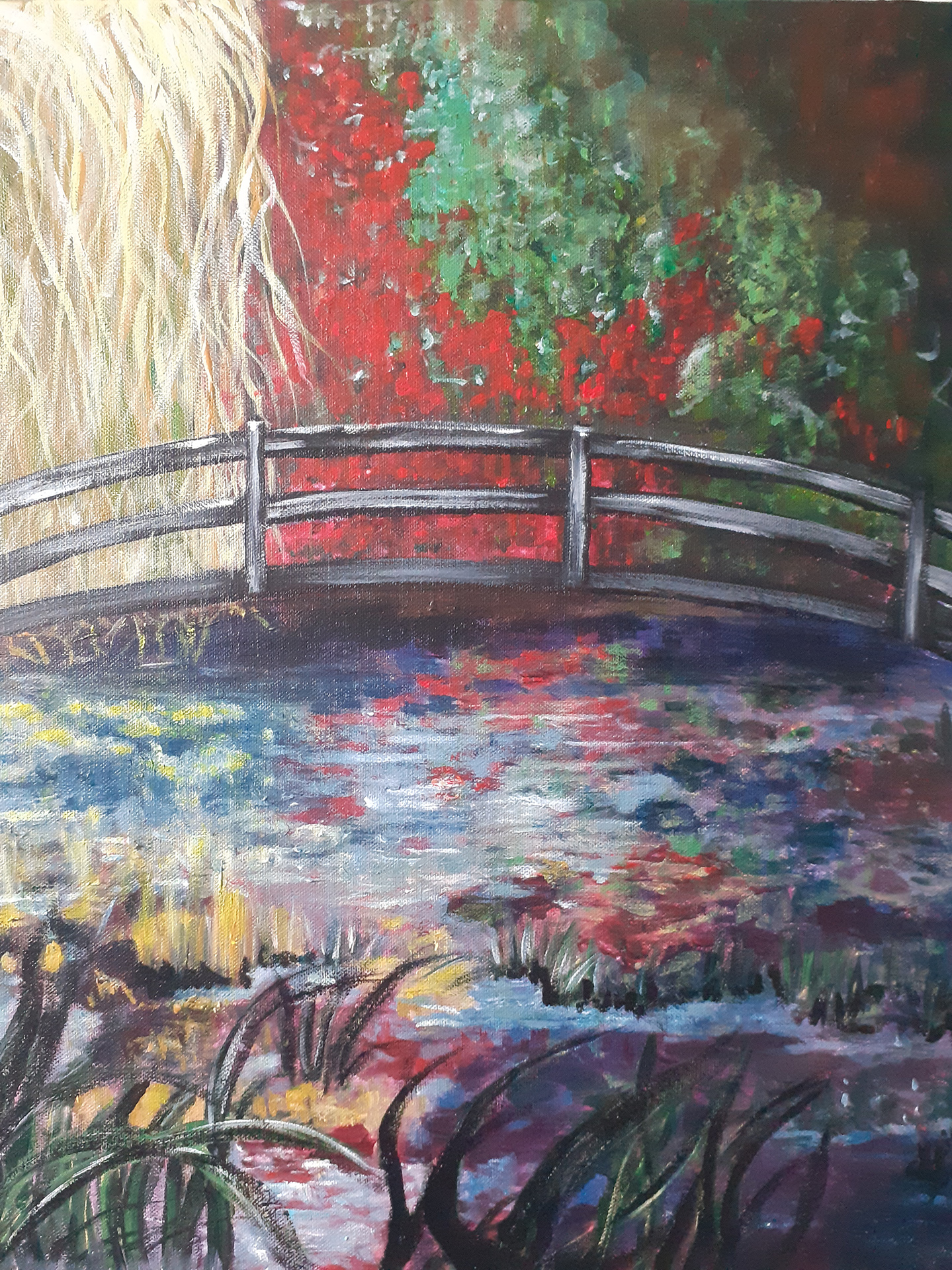 Élégante passerelle du jardin aquatique de Givernay