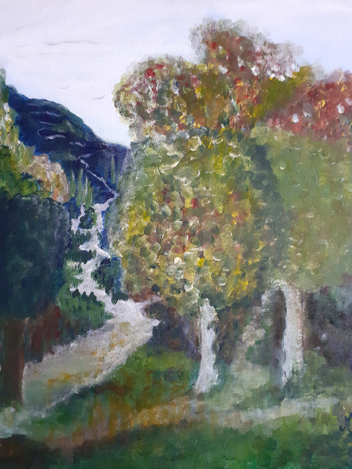 Chemin caillouteux, accès sur la colline